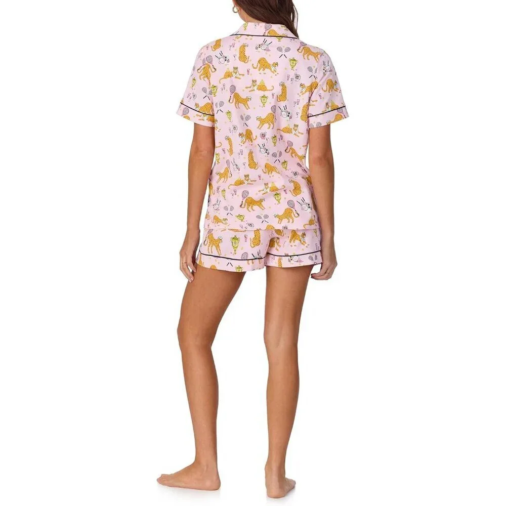 Women's Organic Cotton Notch Collar Short Sleeve & Shorts Pajama Set - Picture 2 of 5